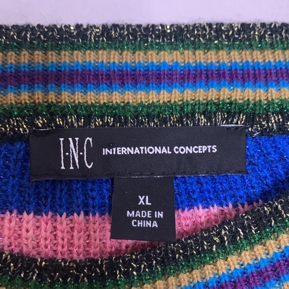 INC International Concepts striped metallic knit crewneck sweater xl women’s - Picture 4 of 6